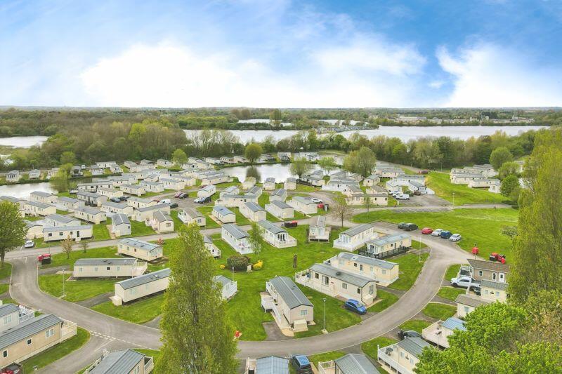 Aerial view towards lake
