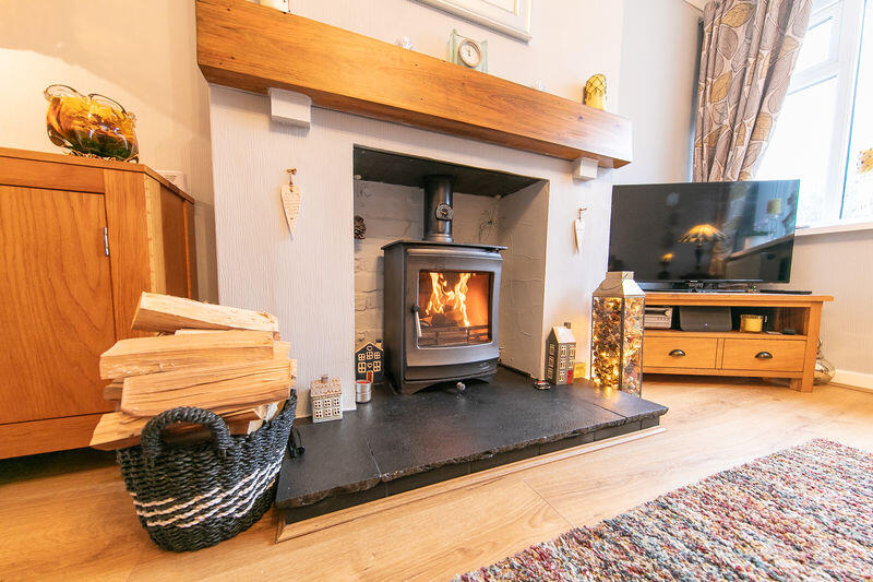 Feature log burning stove