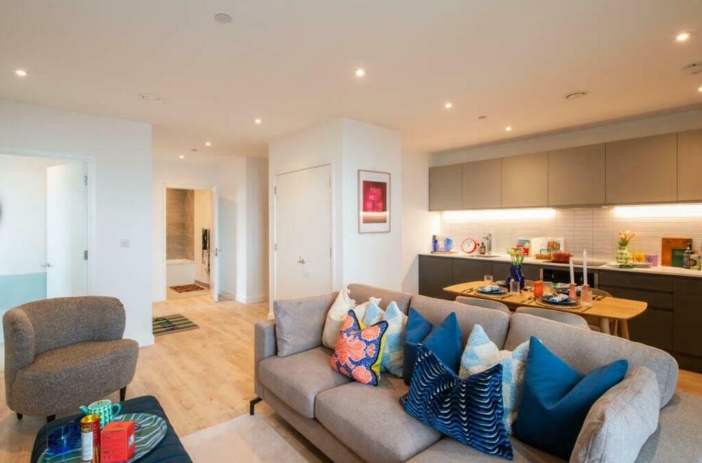 A spacious and stylish modern living room, perf...