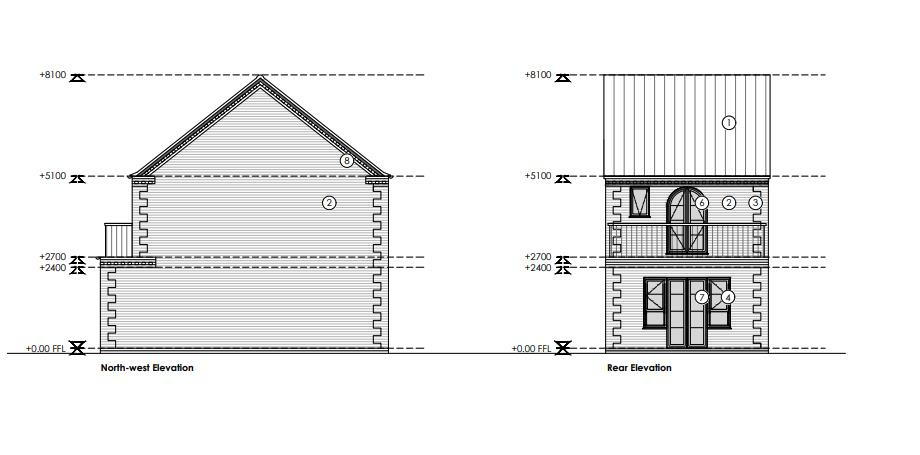 SIDE AND REAR ELEVATION