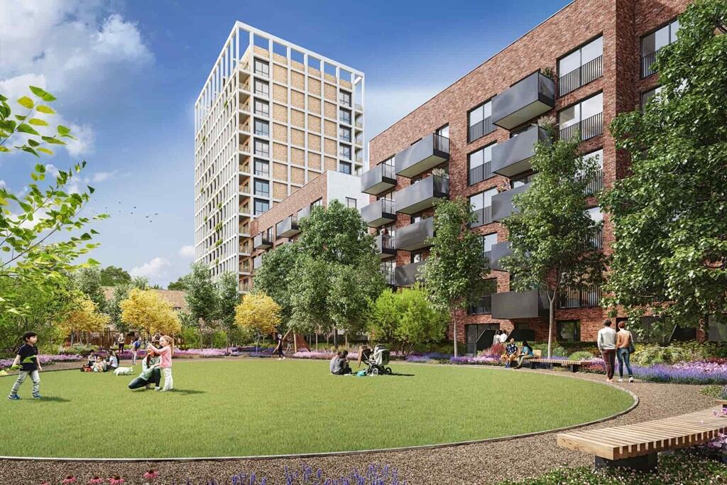 Homes arranged around communal courtyards that include play areas