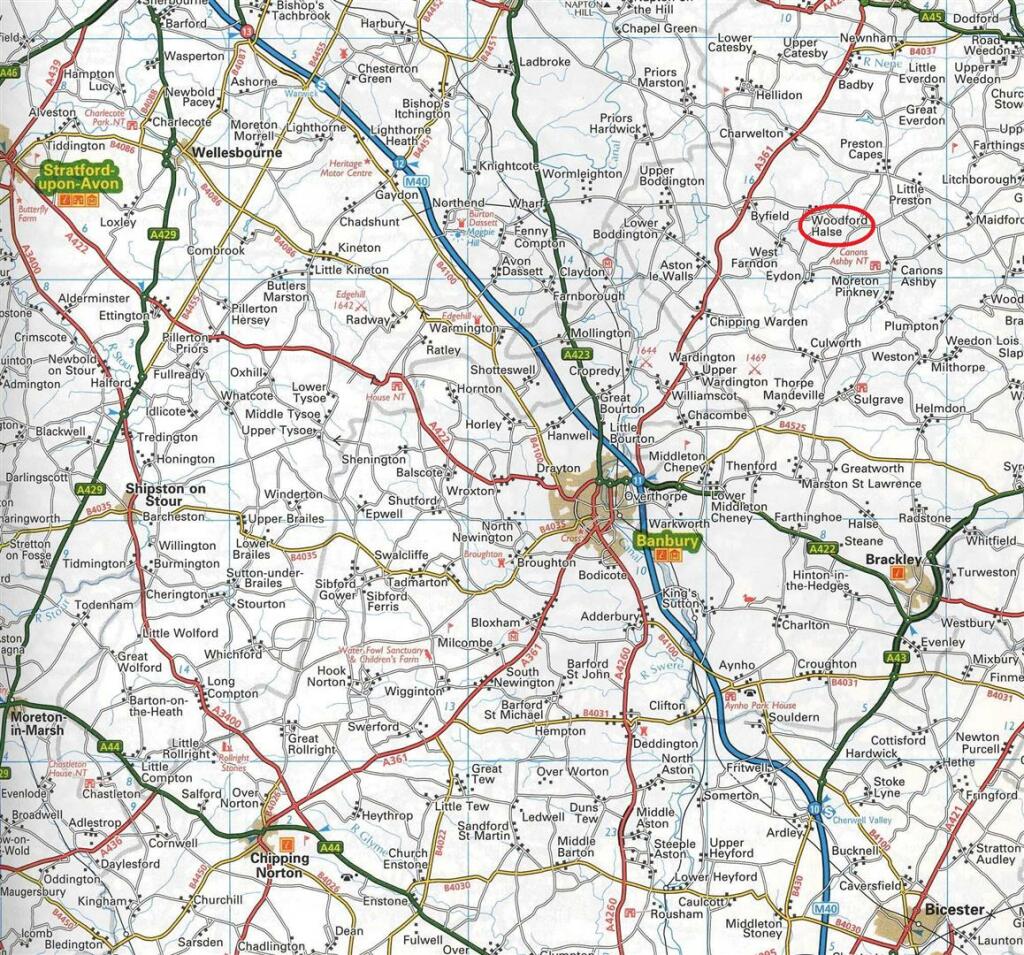 Map of Banbury and surrounding villages - Woodford
