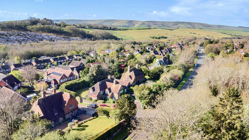 Aerial view of the house and the South Downs in very close proximity