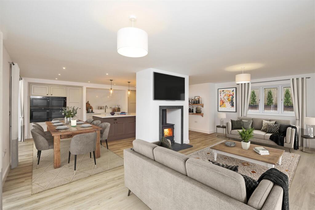 Open plan dining kitchen staged virtually