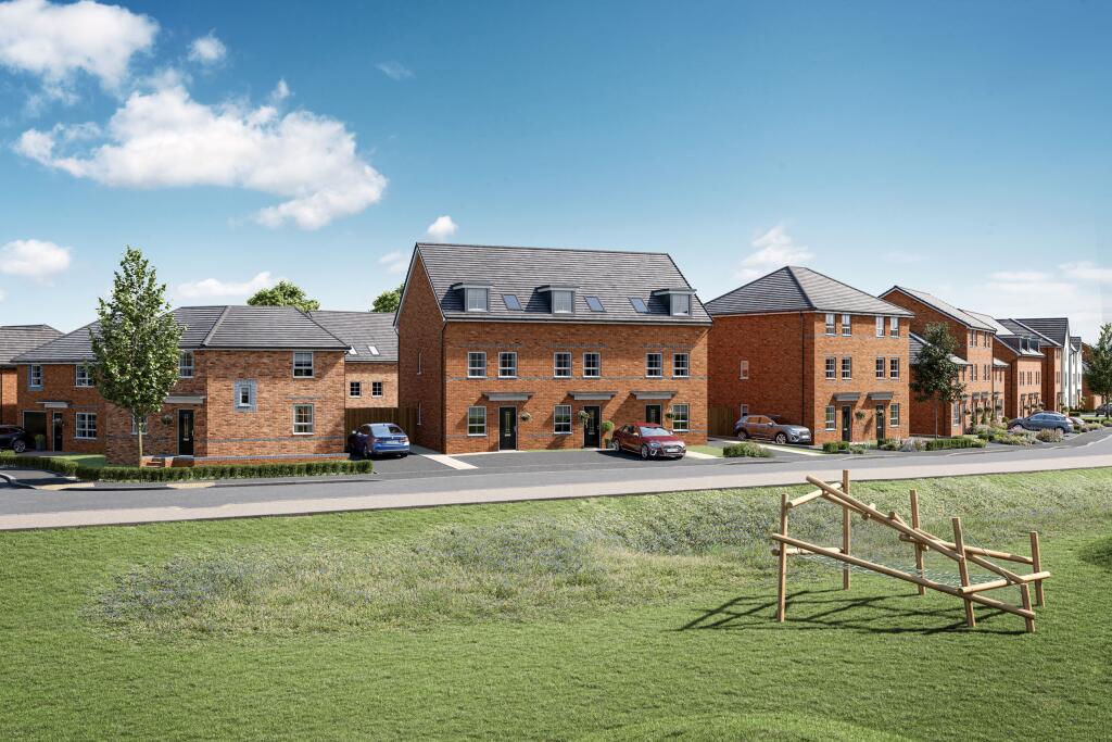 waterside CGI street scene featuring  green public open space