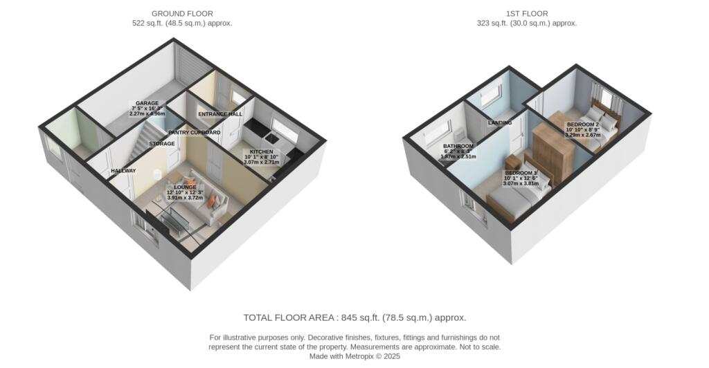2 Villa Farm Cottages 3D Floorplan