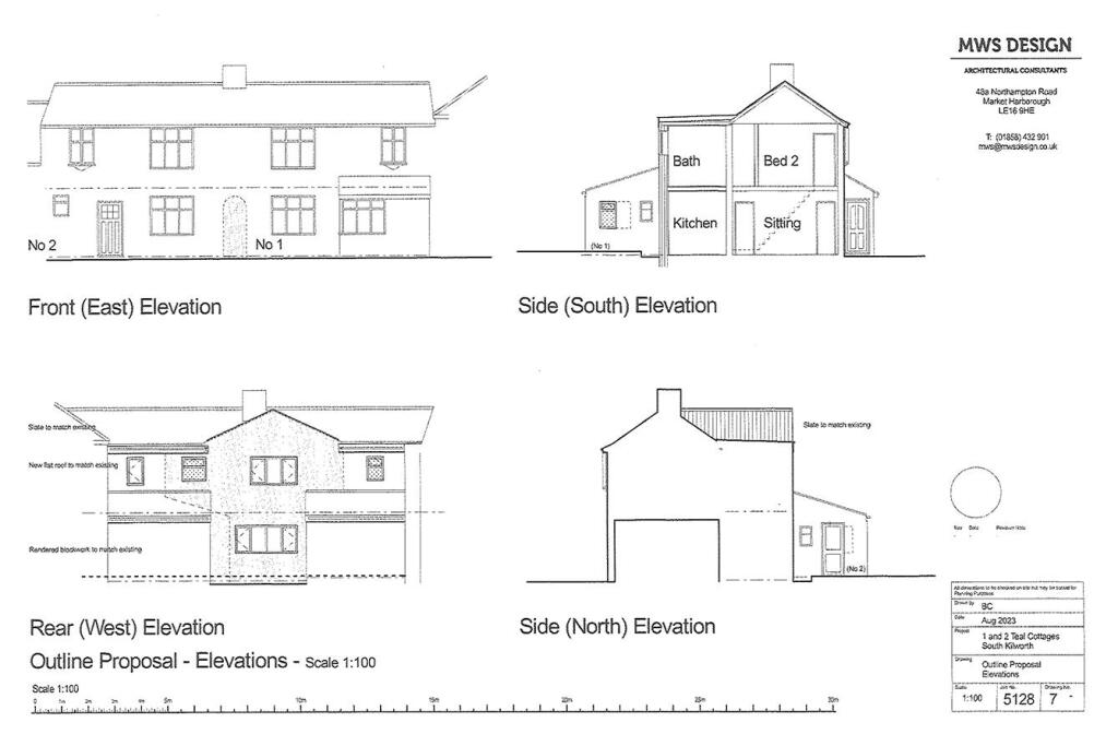 Elevation Drawing for 1 &amp; 2 Teal cottages