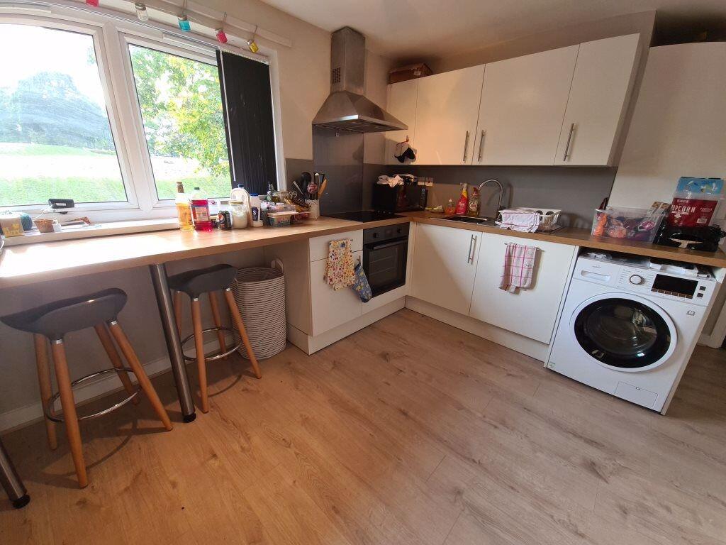 A modern, bright kitchen with ample natural lig...