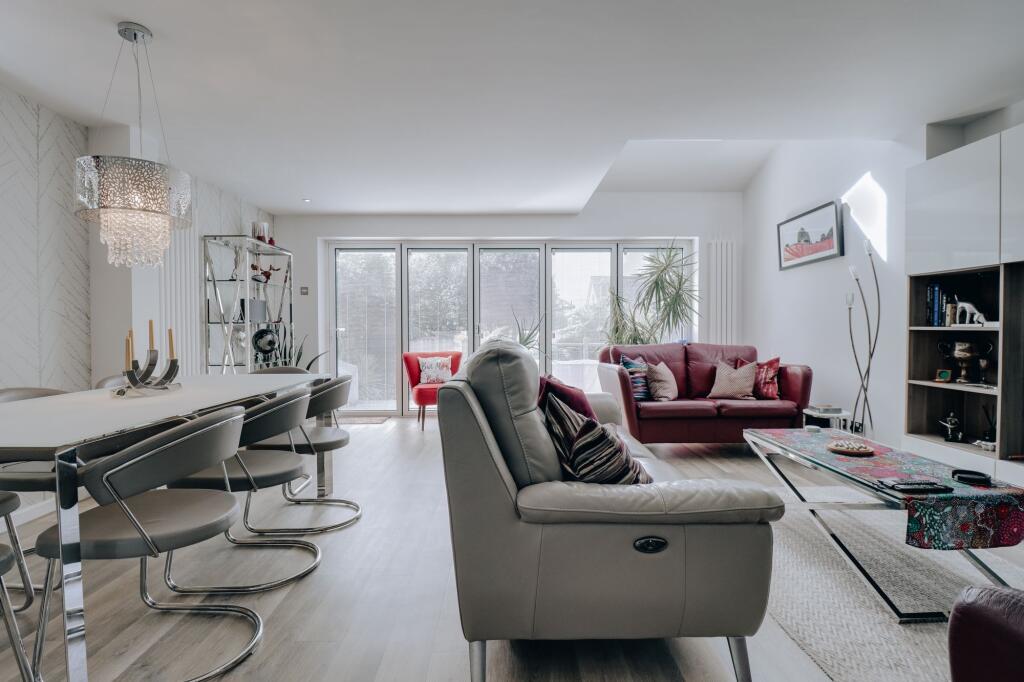 Living room bi-folding doors closed