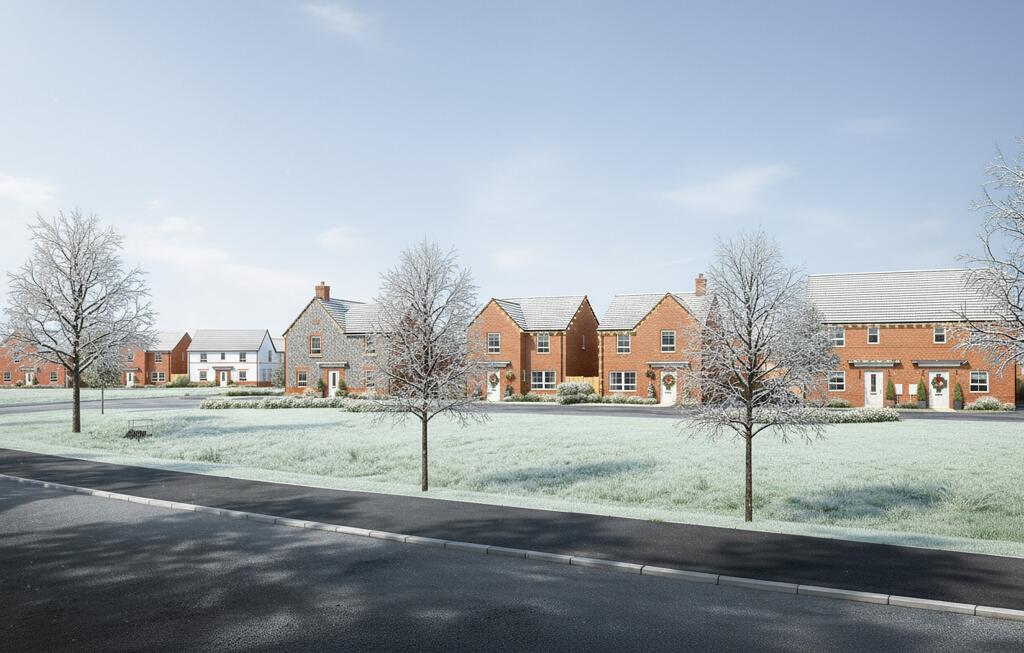 external CGI street scene at highgrove with snow