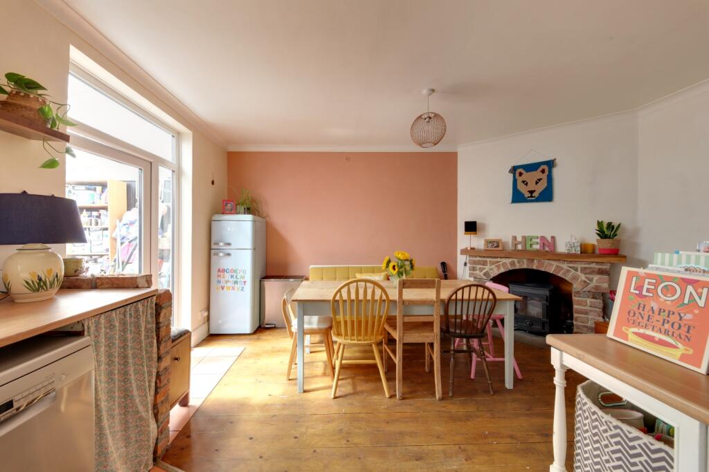 log burner view into dining area