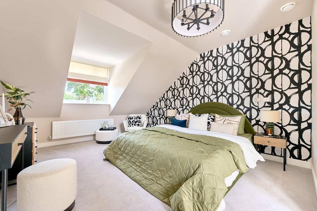 Spacious main bedroom with high ceilings