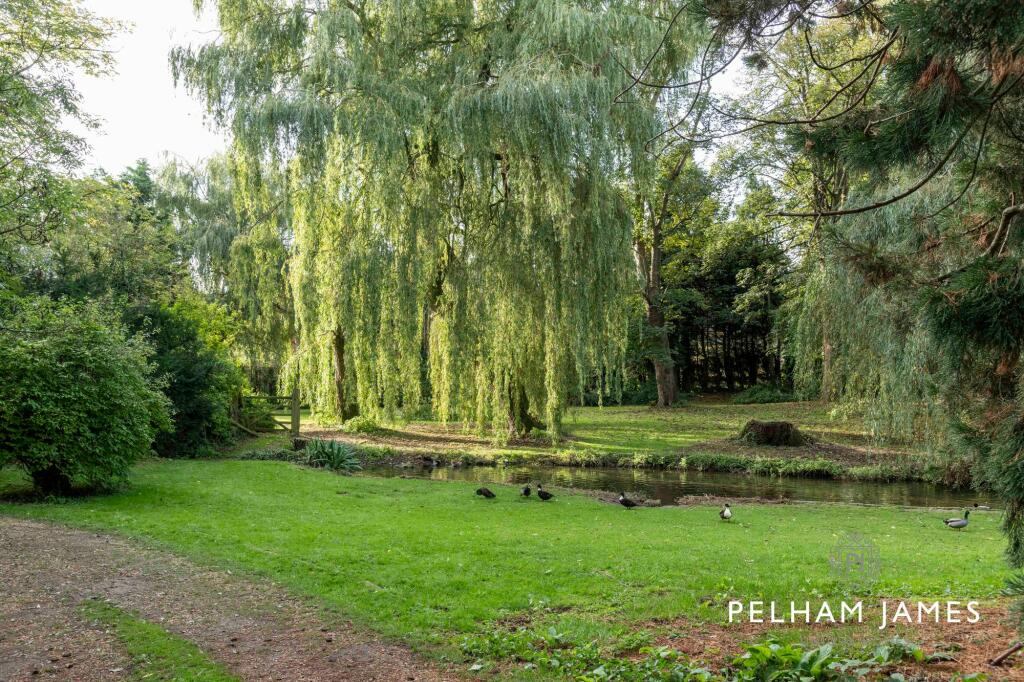 Driveway, Gardens and brook at Greetham House, Greetham, Rutland