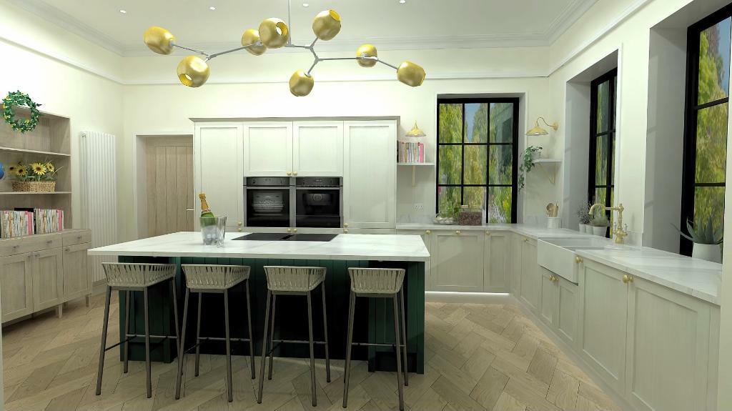 Kitchen with breakfast island &amp; views