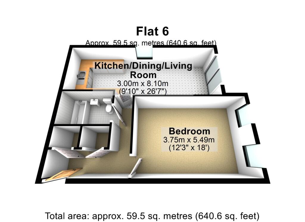 FLAT 6 1 NORTH STREET FLOOR PLAN 3D