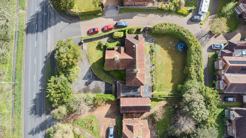 Aerial view of the house and plot