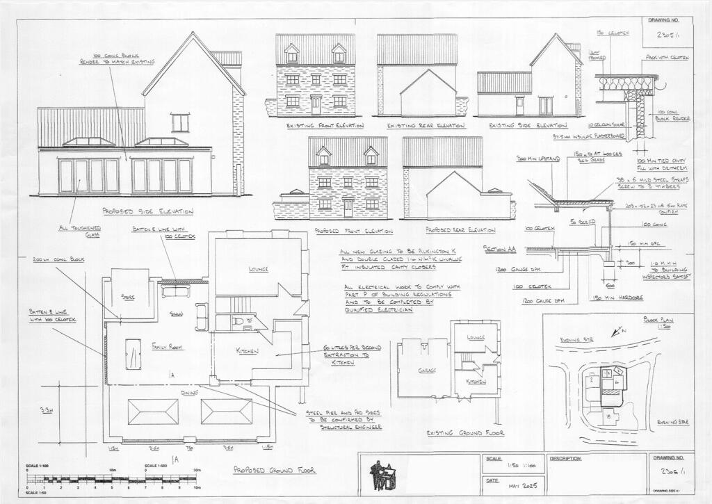 Block Plan, Existing and Proposed Plans and Elevat