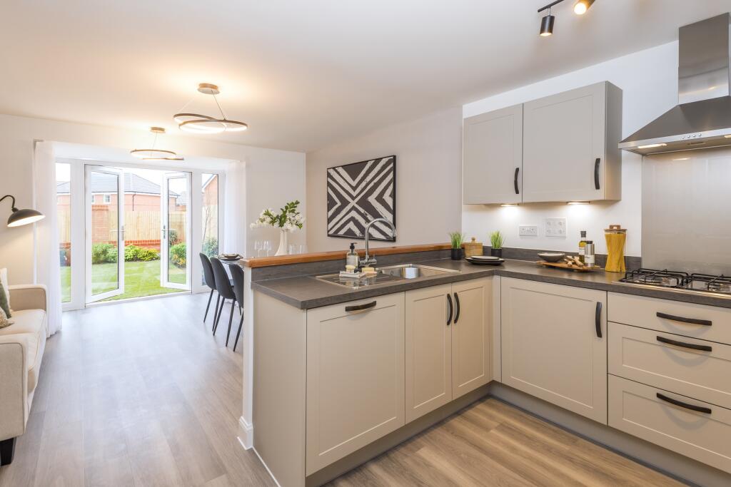 Kitchen and dining room in the 3 bedroom Greenwood