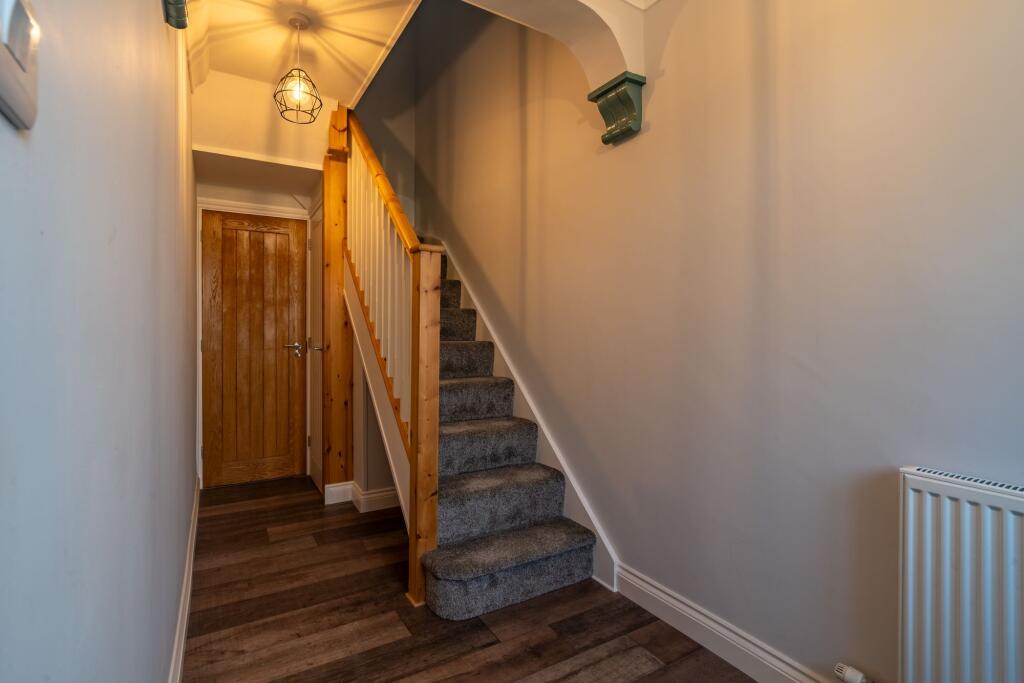 Hallway with under-stairs cupboard and cloakroom