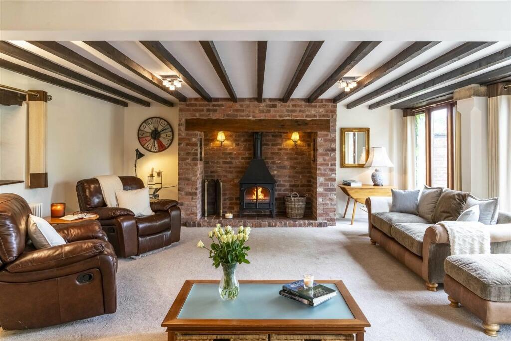 Large lounge with exposed beams