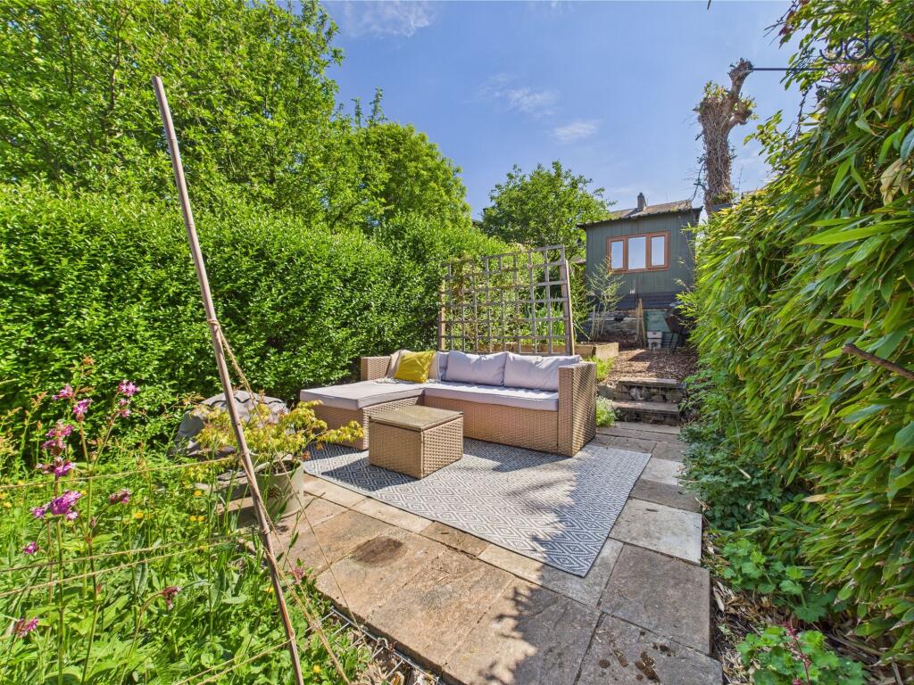 Flagged seating area at the top of the Garden