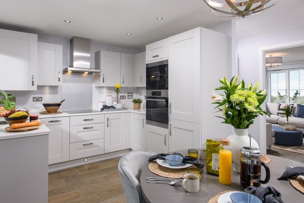 A modern kitchen with ample storage space