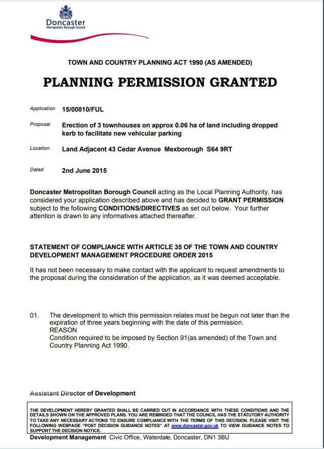 Planning Permission Granted Certificate - name and