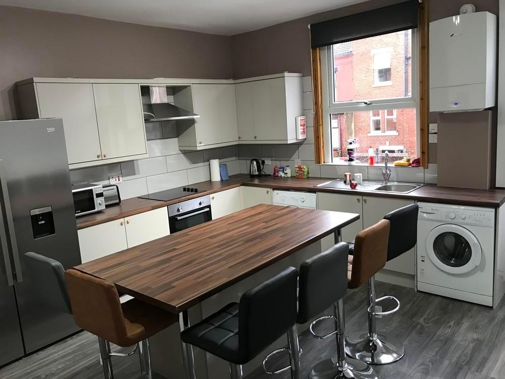 Modern kitchen with a spacious island breakfast...