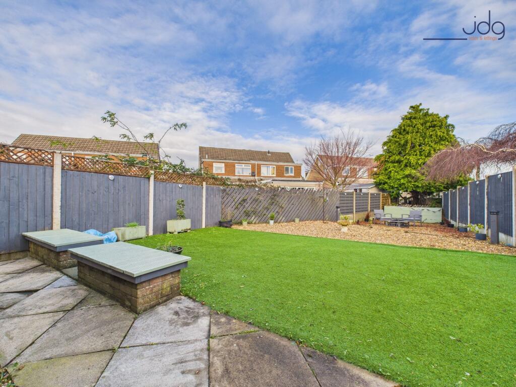 Spacious North rear garden with patio, easy-care lawn &amp; covered gazebo entertaining area