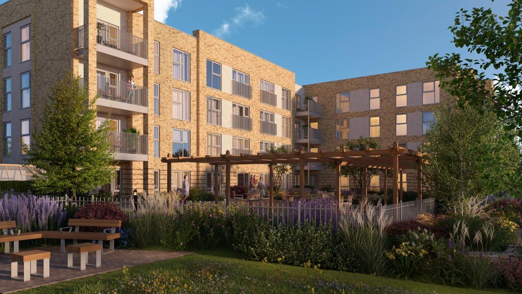 Artist impression: Garden at dusk, overlooking the canal  