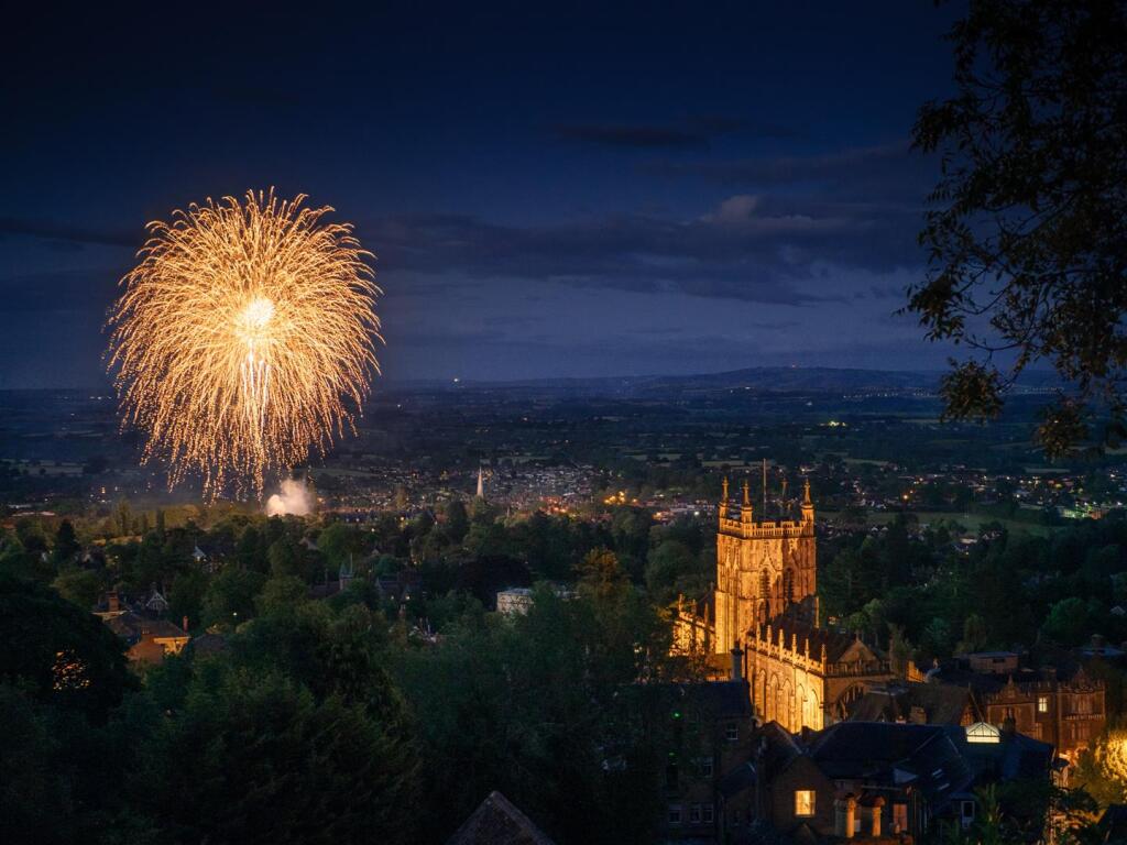 Evening View from Hillside House. MALVERN PRIORY .