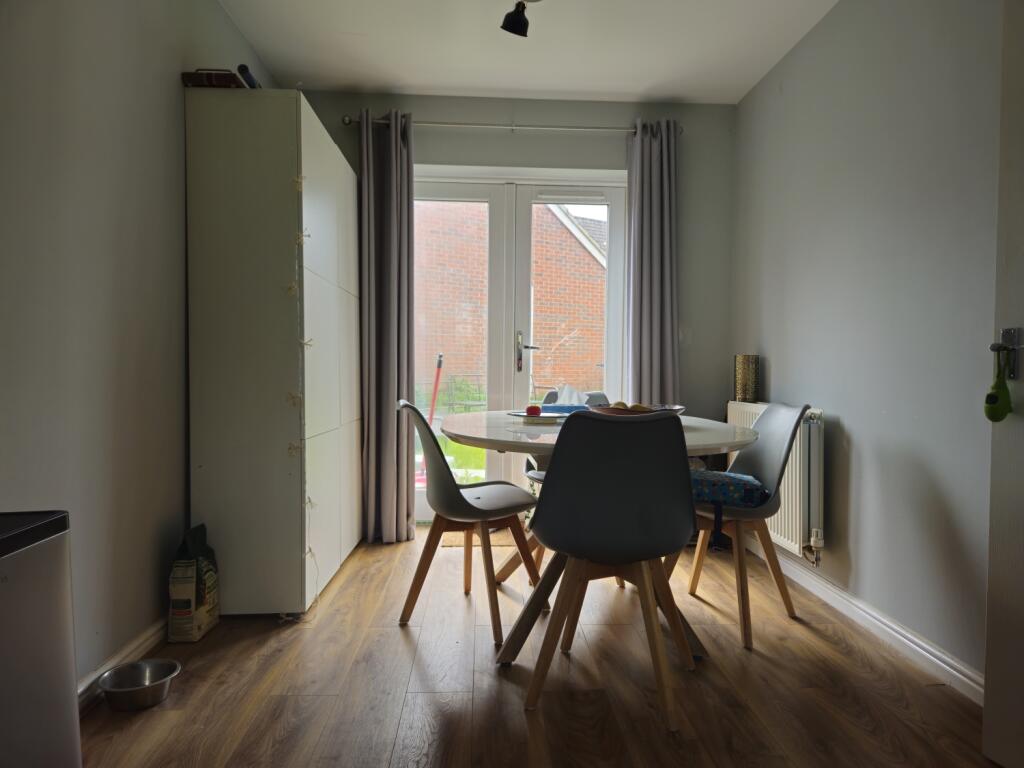 Back of kitchen with French doors out to garden
