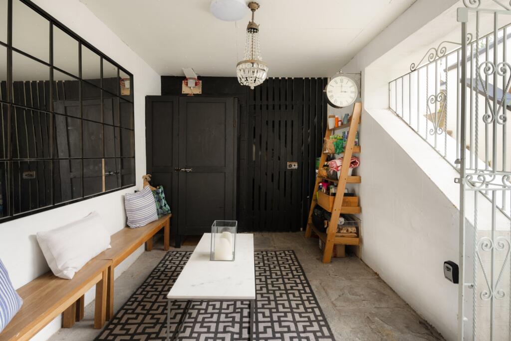Front courtyard with storage