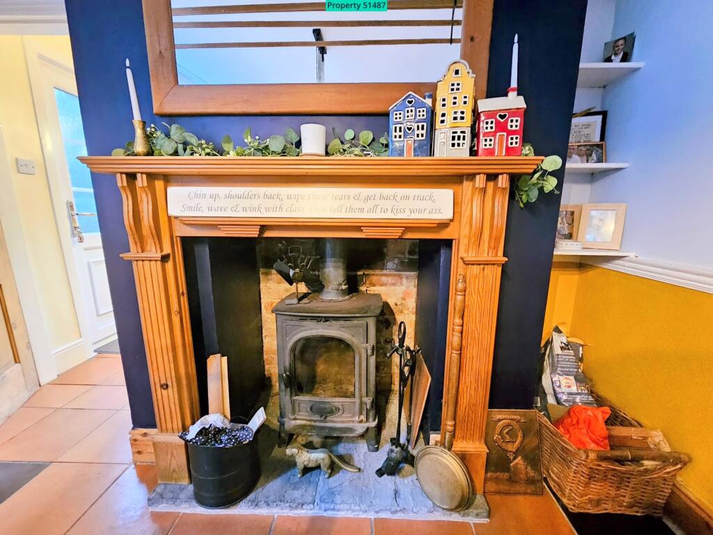 Log fire within Dining Room