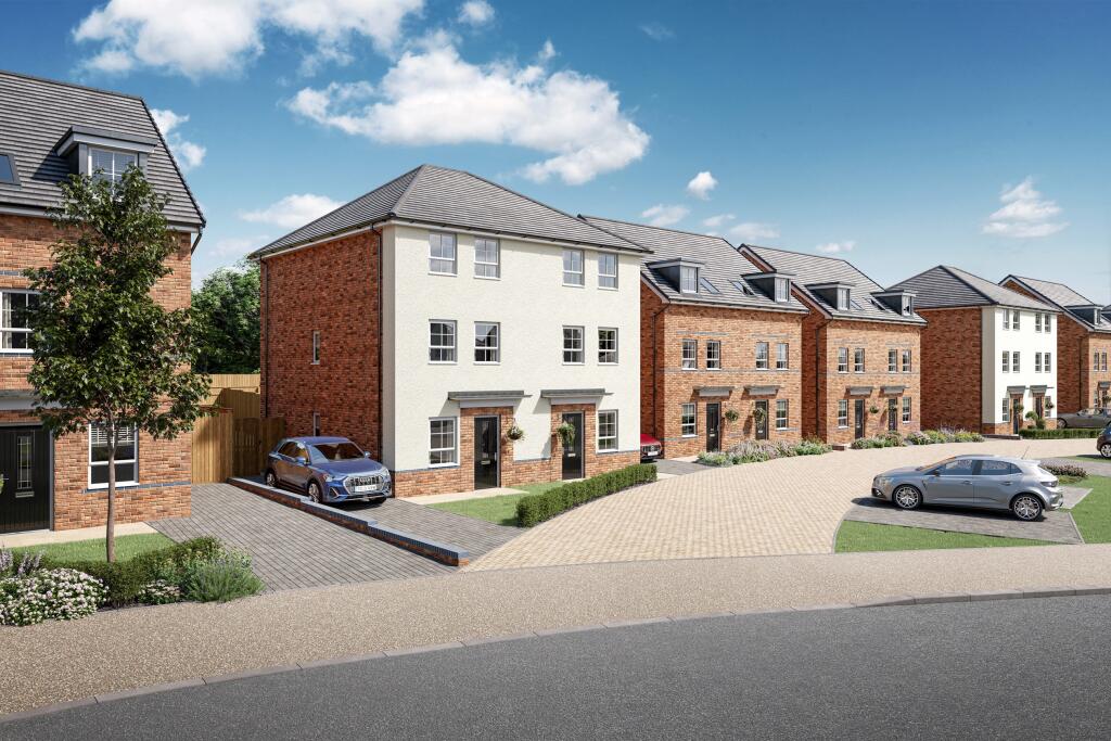 Watersid CI street scene of the cresent featuring 3 storey rendered and brick homes